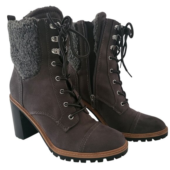 NINE WEST | Fall Fur Heel Dark Grey Cozy Boots - Picture 2 of 12